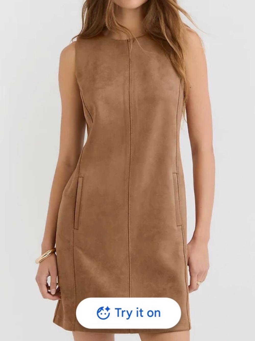 LOFT -Sleeveless Suede Shift Dress in Camel
